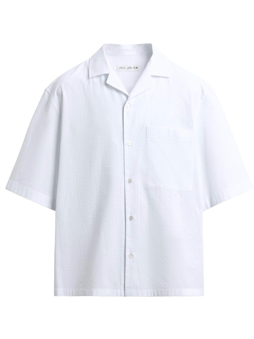 ZARA Men Textured Pocket White Shirt 100% Cotton Size M